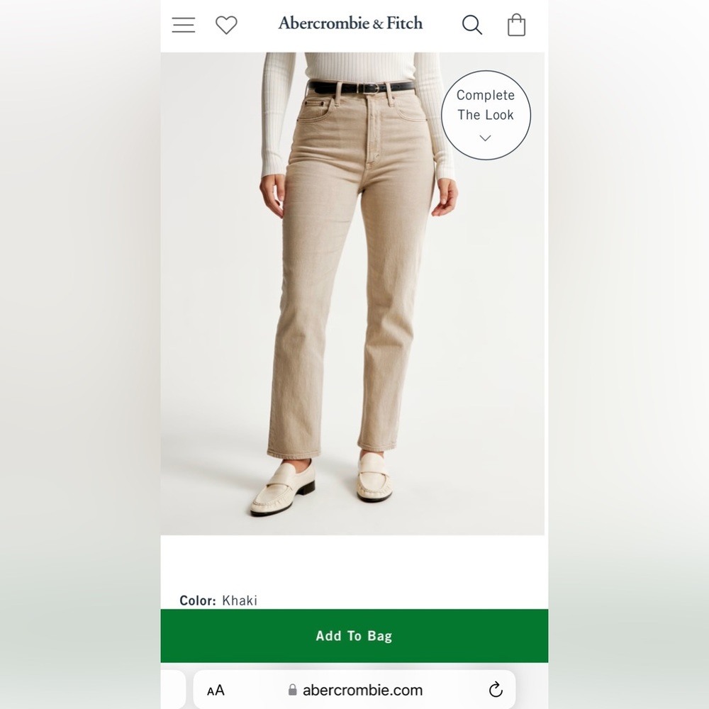 Abercrombie & Fitch Khaki 29s Curve Love Ultra High Rise Ankle Straight Jean